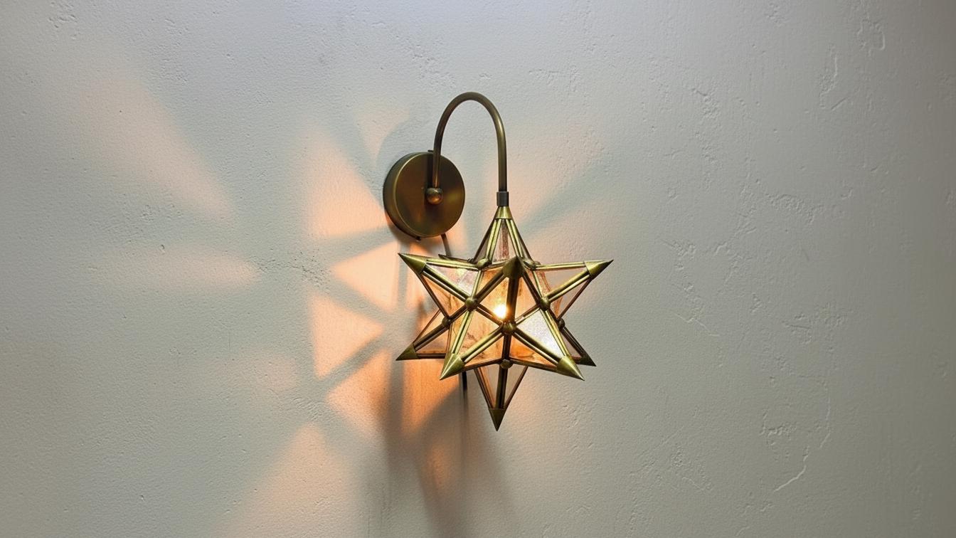 Brass & Glass Moroccan Wall Light – Handmade Wall Sconce Lamp, Modern Art Décor Light, Brass Wall Fixture for Elegant Home Lighting