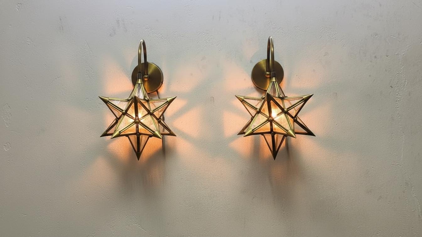 Brass & Glass Moroccan Wall Light – Handmade Wall Sconce Lamp, Modern Art Décor Light, Brass Wall Fixture for Elegant Home Lighting
