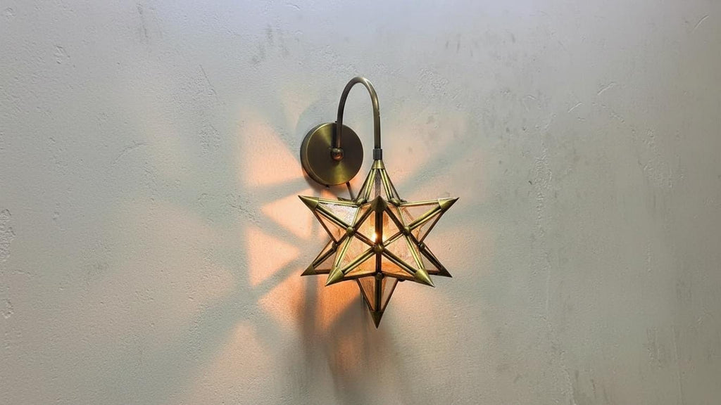 Brass & Glass Moroccan Wall Light – Handmade Wall Sconce Lamp, Modern Art Décor Light, Brass Wall Fixture for Elegant Home Lighting
