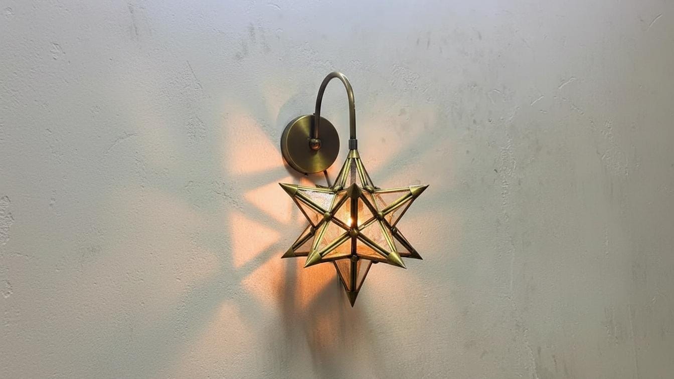 Brass & Glass Moroccan Wall Light – Handmade Wall Sconce Lamp, Modern Art Décor Light, Brass Wall Fixture for Elegant Home Lighting