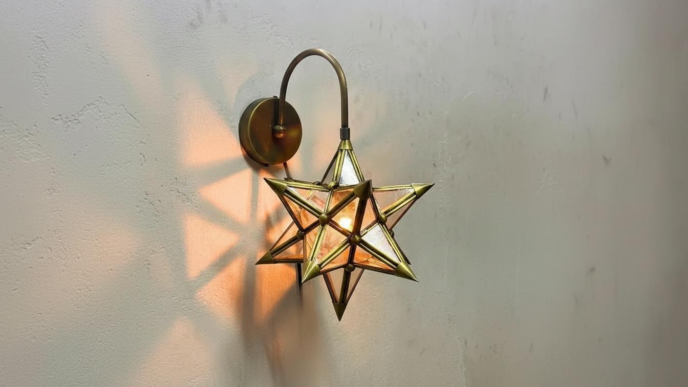 Brass & Glass Moroccan Wall Light – Handmade Wall Sconce Lamp, Modern Art Décor Light, Brass Wall Fixture for Elegant Home Lighting