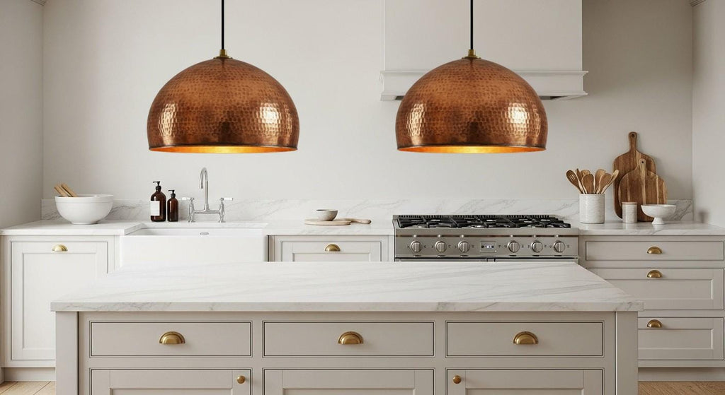Handmade Copper Dome Hanging Light, Ceiling Pendant Lamp, Dome Lampshades, Dome Light Fixture, Rustic Chandelier, Kitchen Island Lighting