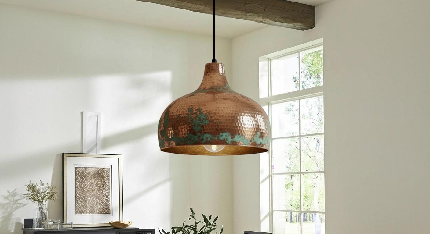 Green Patina Rustic Industrial Lamp ,Brass Dome Pendant Light ,Rustic Farmhouse Lighting ,Handmade Copper Dome Pendant Light ,Kitchen Island