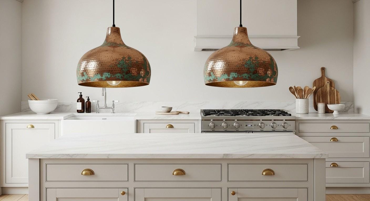 Green Patina Rustic Industrial Lamp ,Brass Dome Pendant Light ,Rustic Farmhouse Lighting ,Handmade Copper Dome Pendant Light ,Kitchen Island
