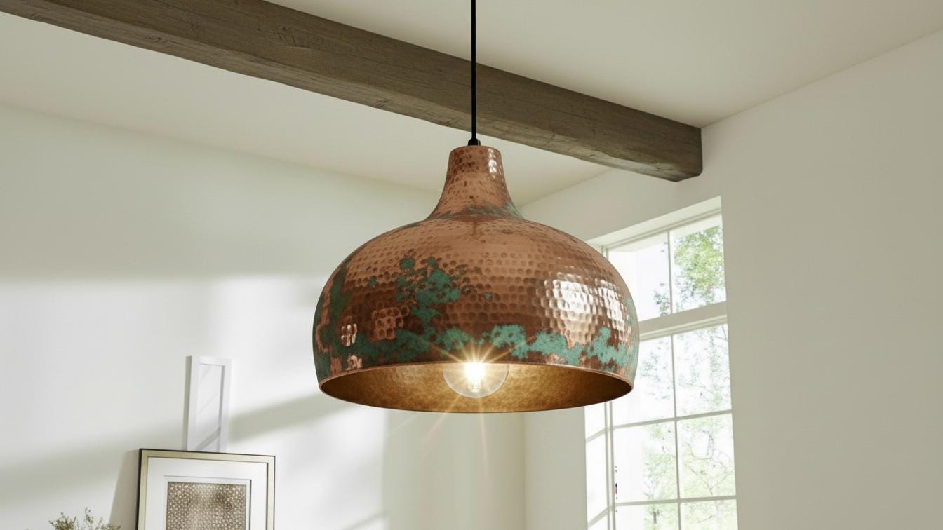 Green Patina Rustic Industrial Lamp ,Brass Dome Pendant Light ,Rustic Farmhouse Lighting ,Handmade Copper Dome Pendant Light ,Kitchen Island