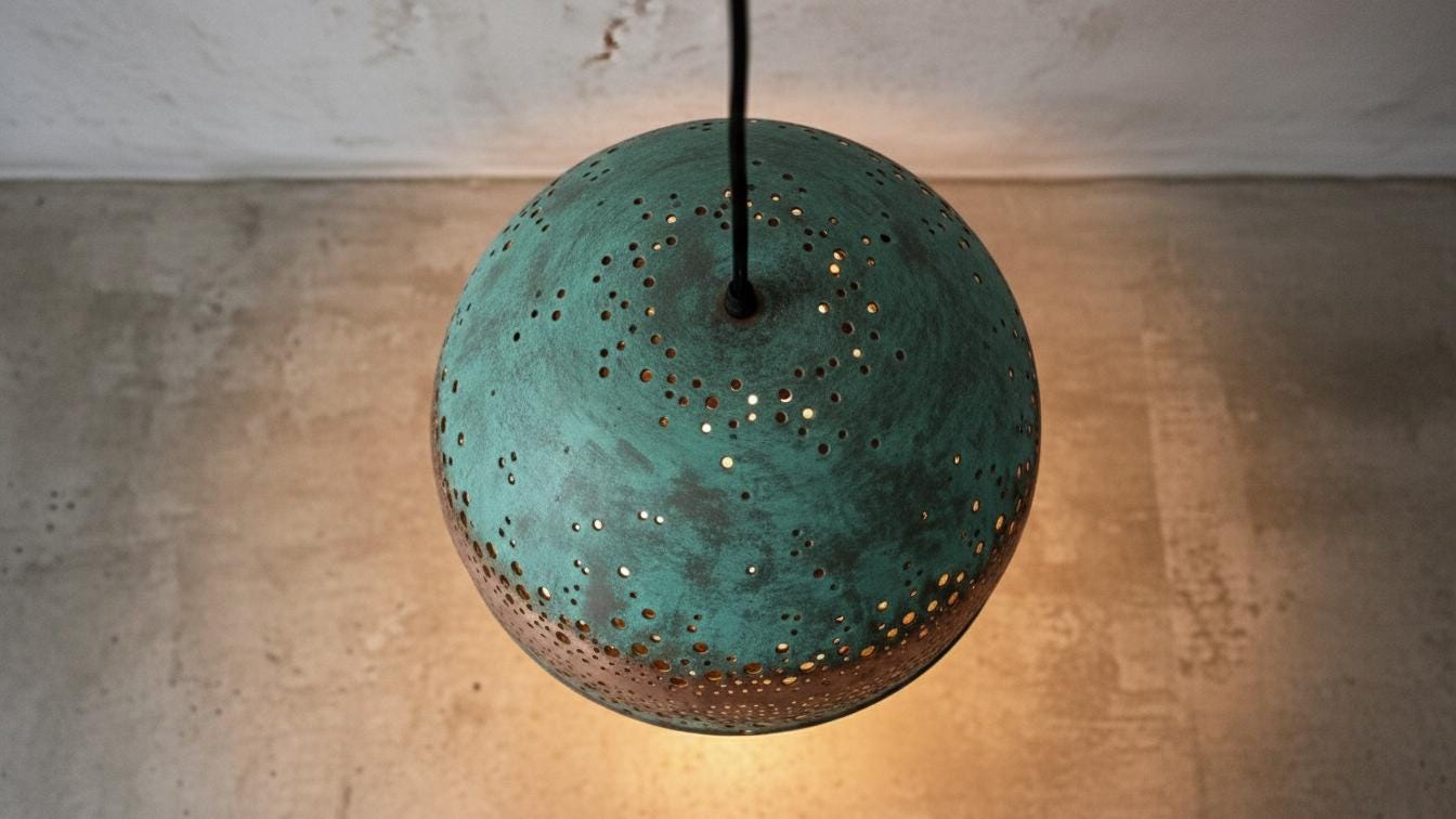 Modern Copper Dome Pendant Lamp Green Patina ,Dining Room Light Fixture,Ceiling Dome Lamp, Copper Dome Light fixture, Rustic Chandelier