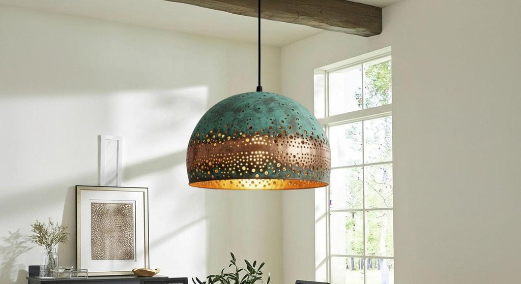 Modern Copper Dome Pendant Lamp Green Patina ,Dining Room Light Fixture,Ceiling Dome Lamp, Copper Dome Light fixture, Rustic Chandelier
