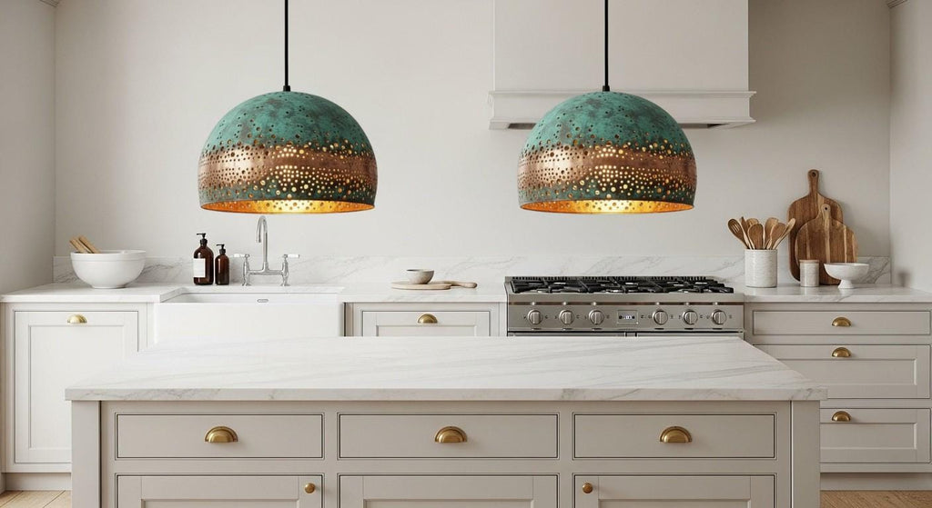 Modern Copper Dome Pendant Lamp Green Patina ,Dining Room Light Fixture,Ceiling Dome Lamp, Copper Dome Light fixture, Rustic Chandelier