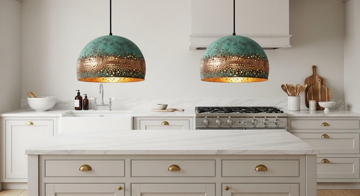 Modern Copper Dome Pendant Lamp Green Patina ,Dining Room Light Fixture,Ceiling Dome Lamp, Copper Dome Light fixture, Rustic Chandelier
