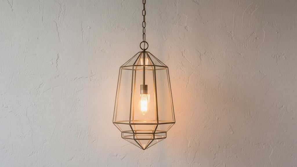 Handmade Glass Brass Hanging Lamp, Moroccan Lantern Ceiling Light, Boho Pendant Lighting Fixture