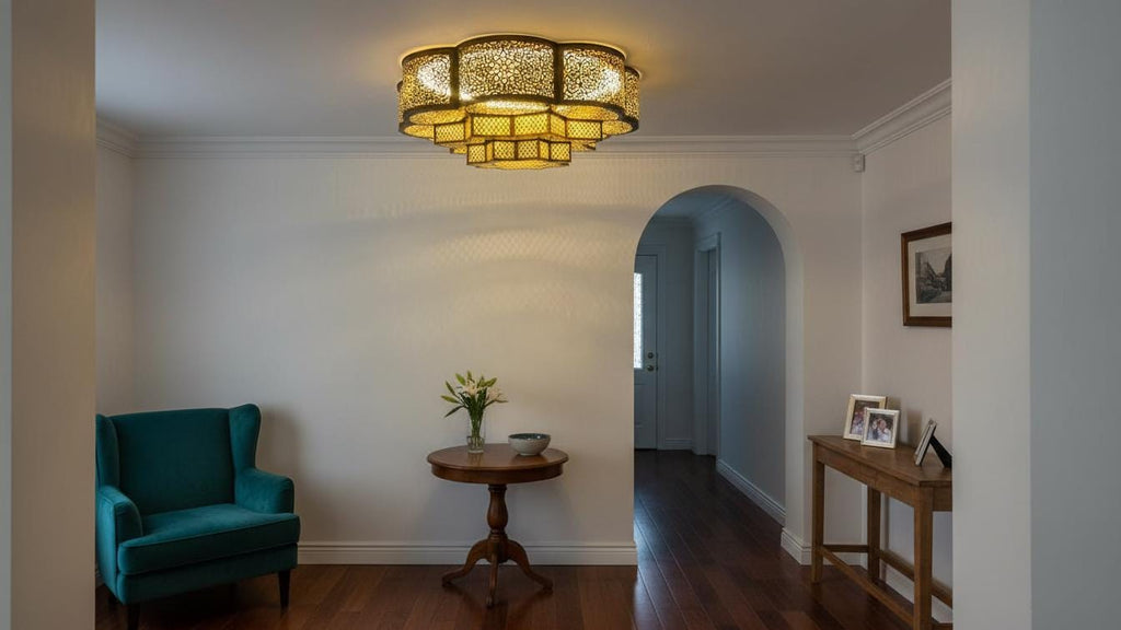 Handmade Flush Ceiling Light, Handcrafted Moroccan Brass Lighting, Flush Mount Farmhouse Chandelier Vintage, Handmade Engraved Fixture