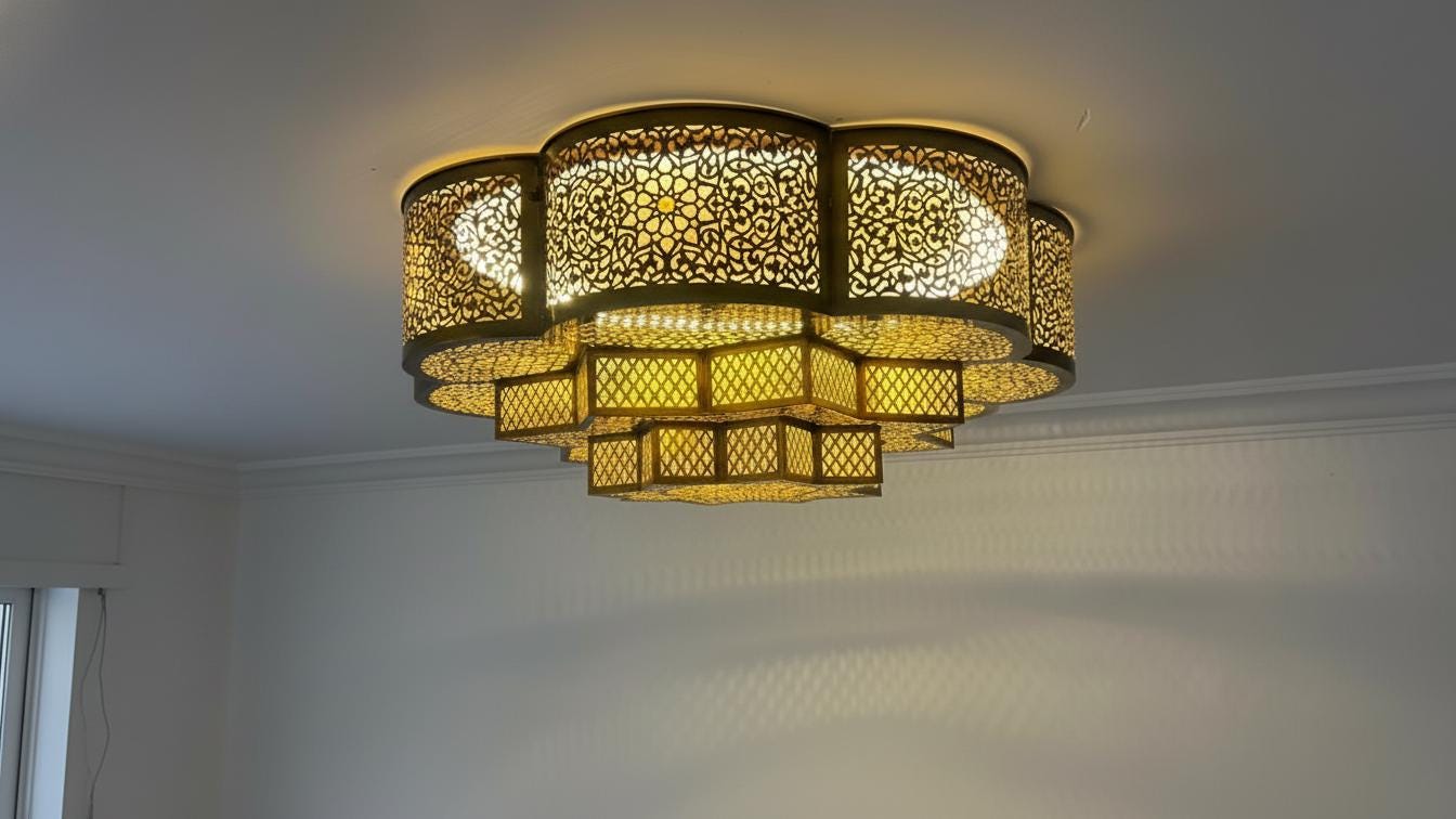 Handmade Flush Ceiling Light, Handcrafted Moroccan Brass Lighting, Flush Mount Farmhouse Chandelier Vintage, Handmade Engraved Fixture
