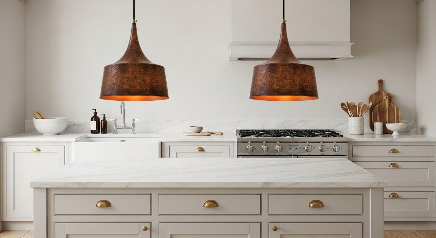 Oxidized Copper Pendant – Moroccan Ceiling Dome Lighting– Handcrafted Dome Ceiling Fixture for Rustic Farmhouse Kitchen Island–Dome Lamp