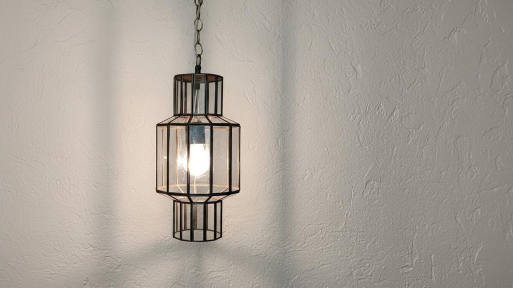 Handmade Glass Brass Hanging Lamp, Moroccan Lantern Ceiling Light, Boho Pendant Lighting Fixture , Boho Brass Ceiling Lamp