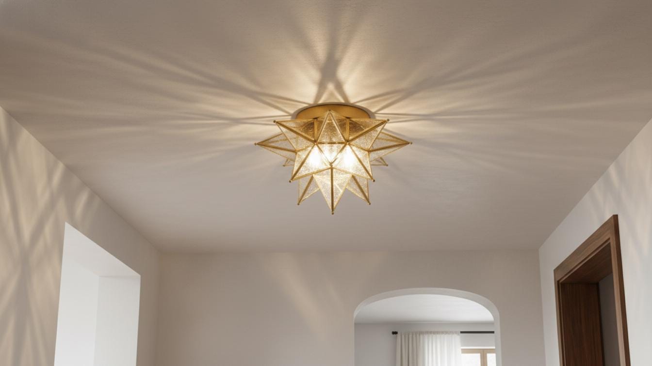 Handmade Moroccan Star Pendant Light, Milk Glass, Bronze