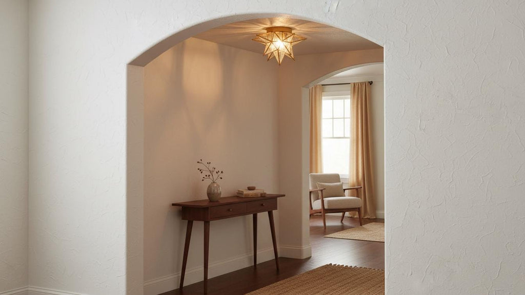Handmade Moroccan Star Pendant Light, Milk Glass, Bronze