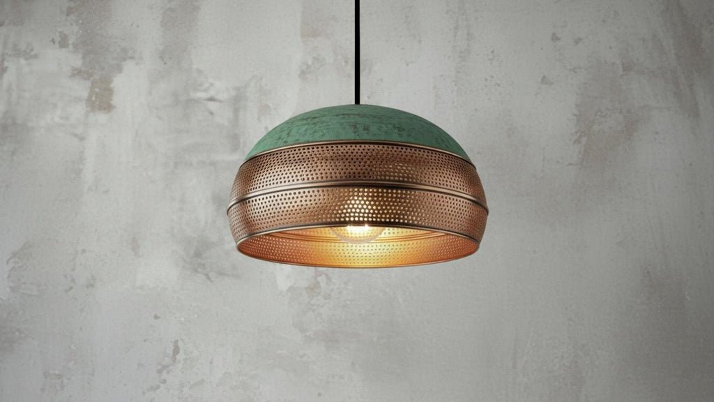 Handmade Copper Dome Pendant Light, Green Patina Boho Chandelier , Moroccan Style , Rustic Farmhouse Kitchen Island ,Boho Moroccan Lamps