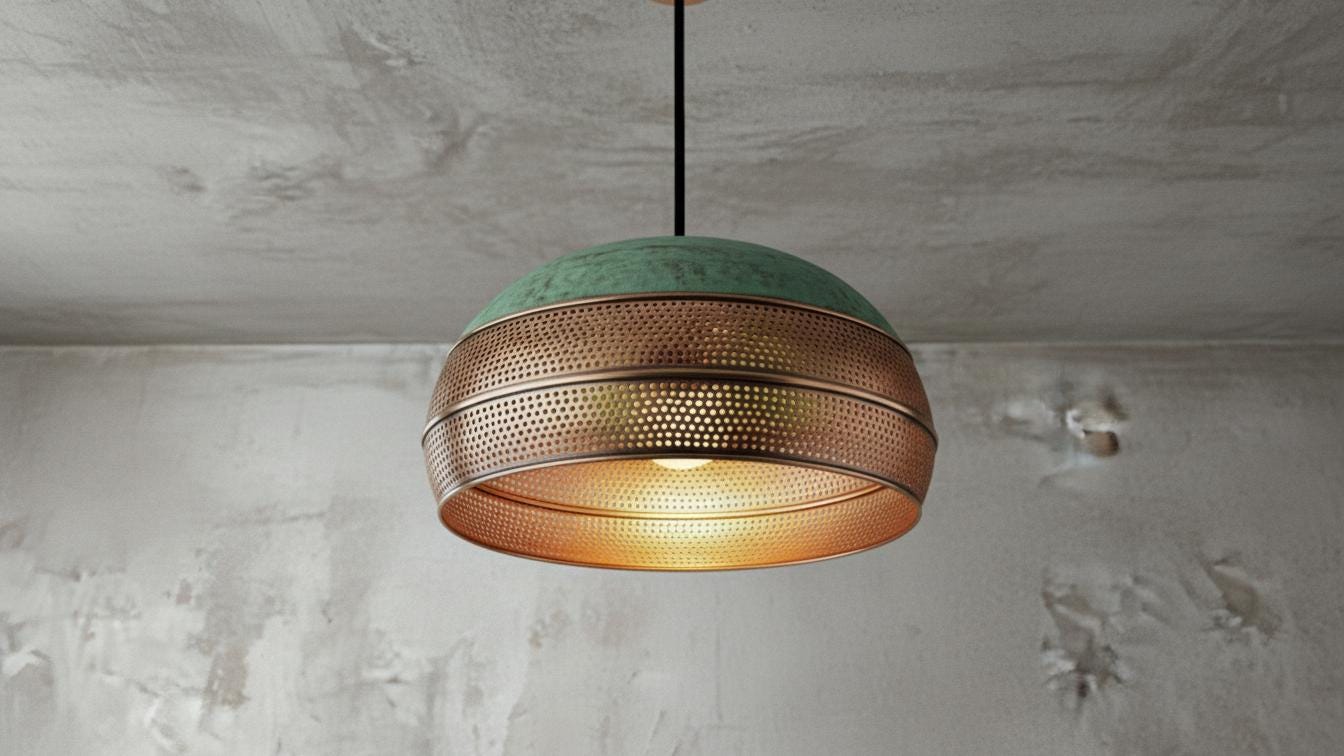 Handmade Copper Dome Pendant Light, Green Patina Boho Chandelier , Moroccan Style , Rustic Farmhouse Kitchen Island ,Boho Moroccan Lamps
