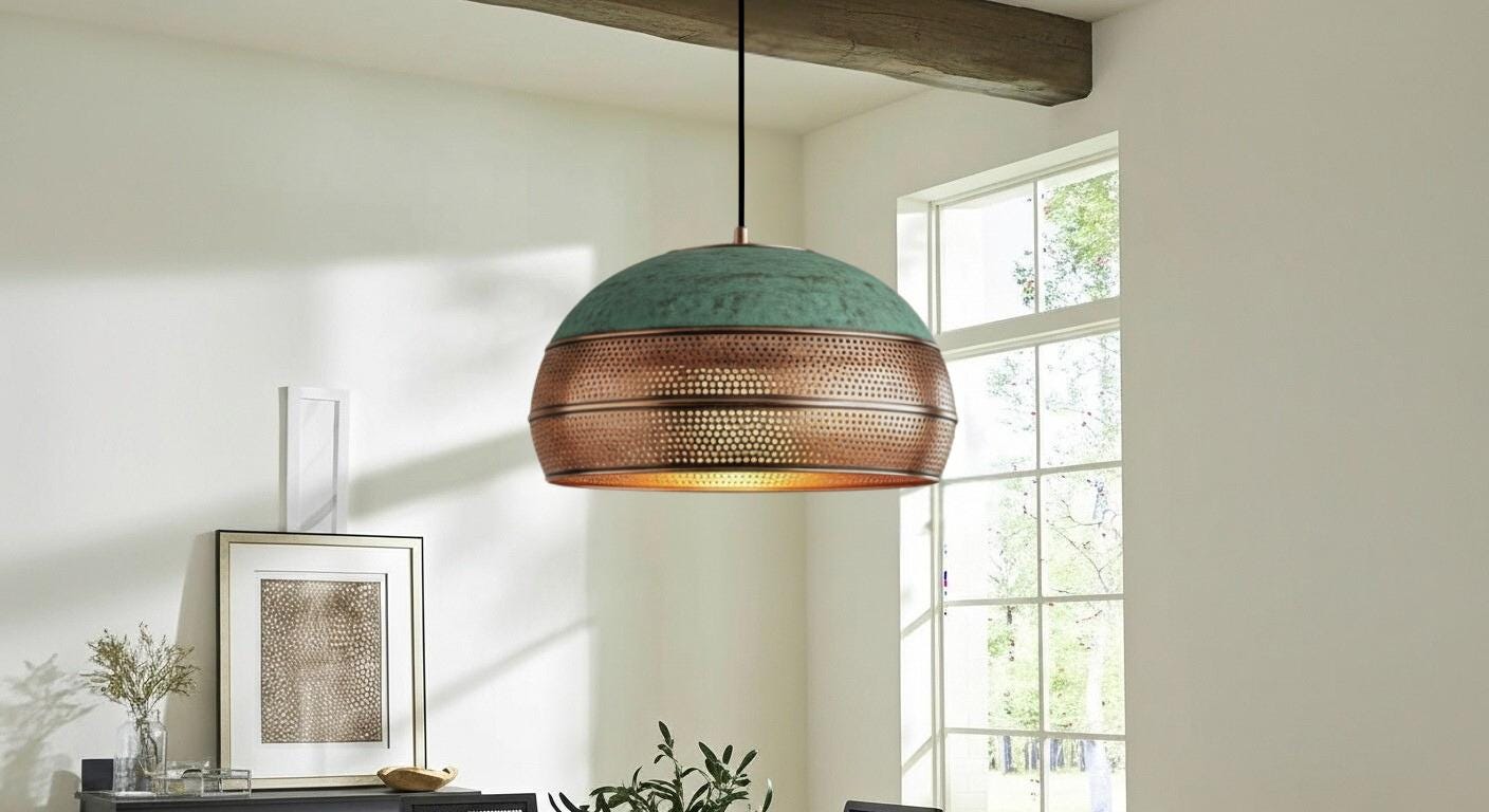 Handmade Copper Dome Pendant Light, Green Patina Boho Chandelier , Moroccan Style , Rustic Farmhouse Kitchen Island ,Boho Moroccan Lamps