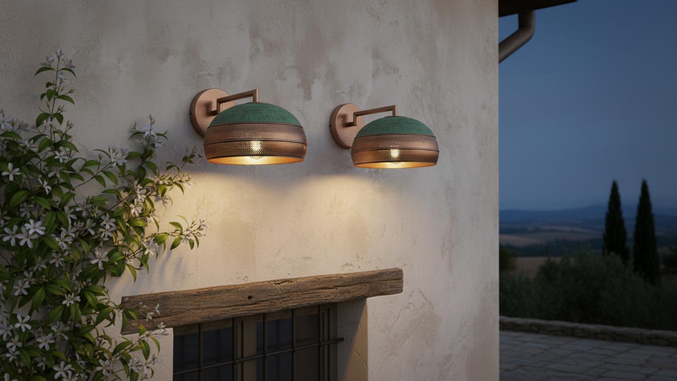 Perforated Oxidized Copper Wall Lamp – Handmade Green Patina Wall Sconce, Vintage Moroccan Pierced Brass-Style Light, Handcrafted Wall Fixture