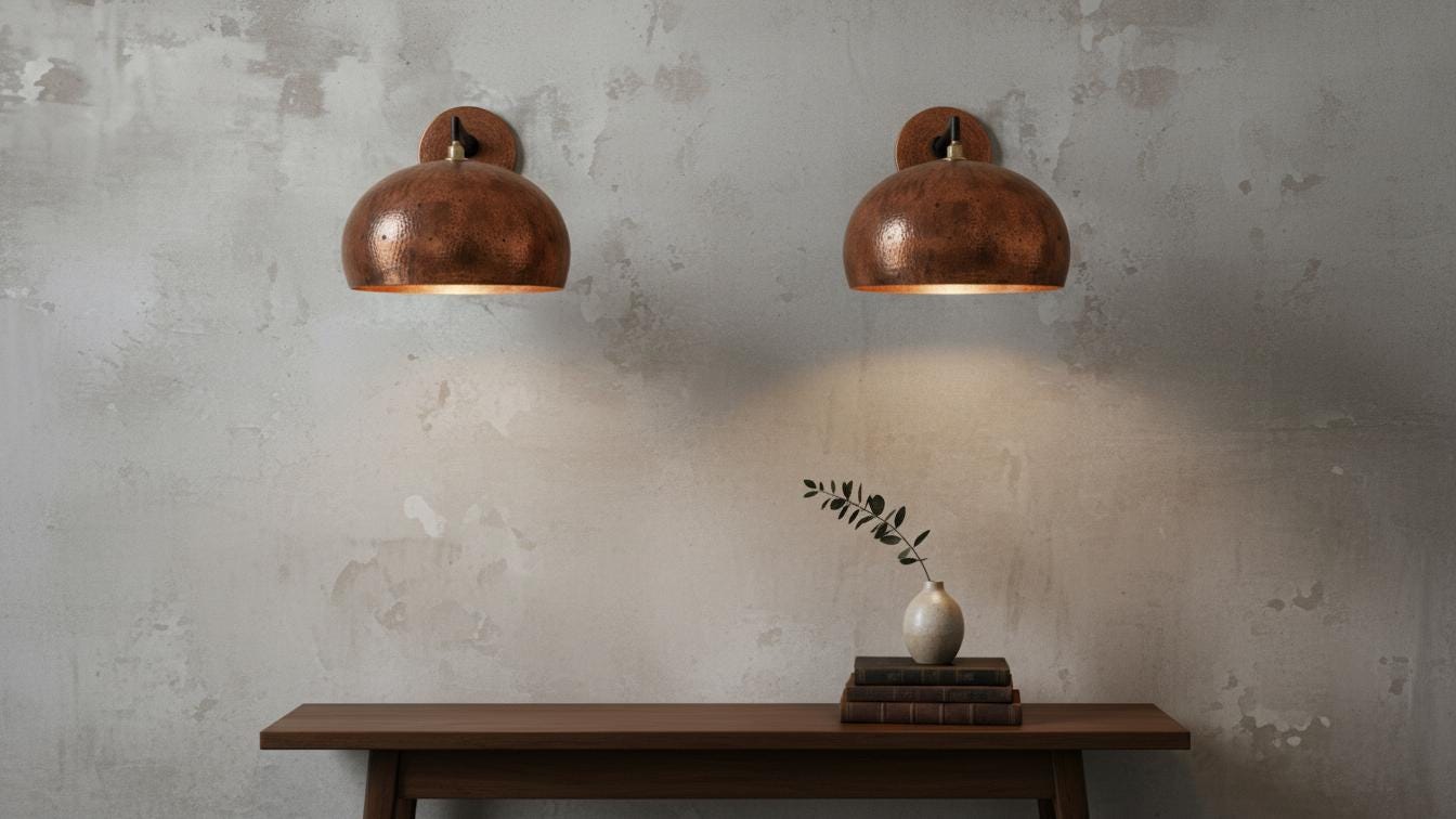 Handmade Hammered Copper Wall Sconce - Moroccan Boho Lighting