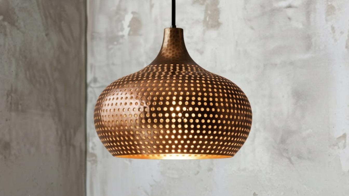 Handcrafted Dome Ceiling Fixture for Rustic Farmhouse Kitchen Island–Oxidized Copper Pendant – Moroccan Ceiling Dome Lighting – Dome Lamp
