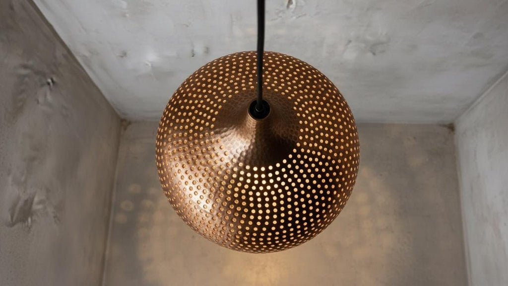 Handcrafted Dome Ceiling Fixture for Rustic Farmhouse Kitchen Island–Oxidized Copper Pendant – Moroccan Ceiling Dome Lighting – Dome Lamp