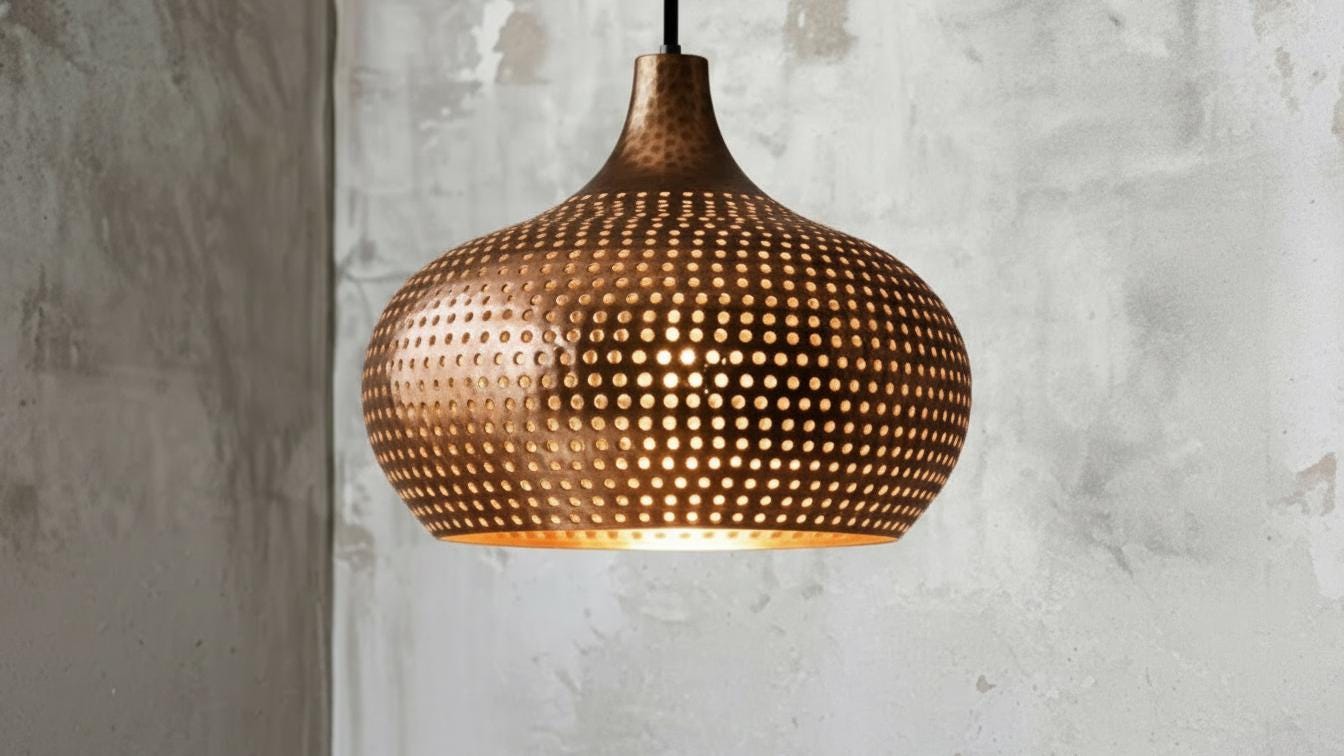 Handcrafted Dome Ceiling Fixture for Rustic Farmhouse Kitchen Island–Oxidized Copper Pendant – Moroccan Ceiling Dome Lighting – Dome Lamp