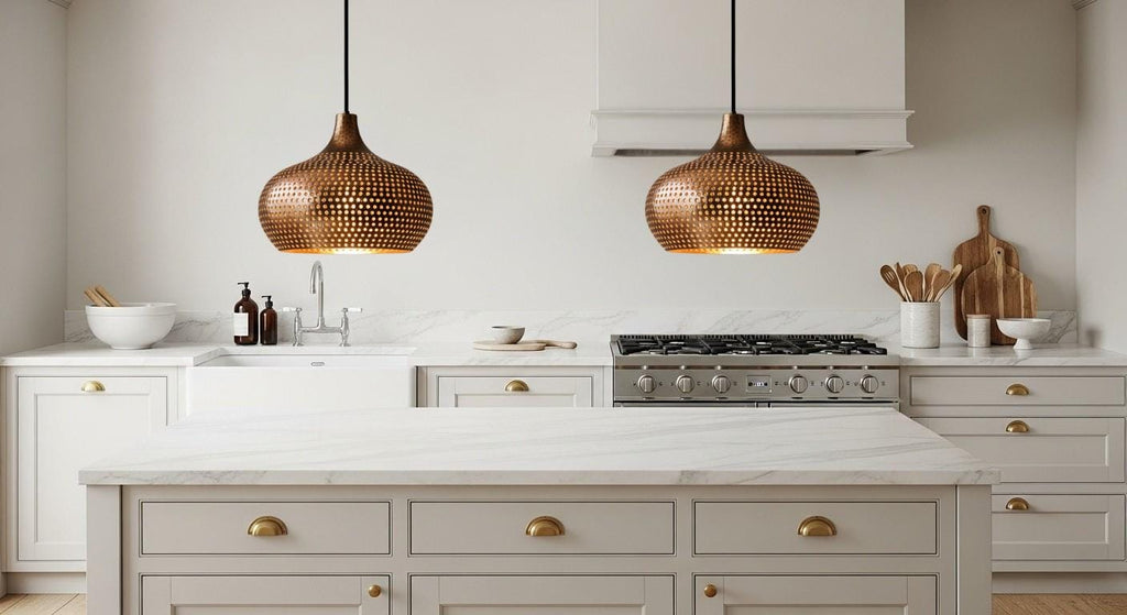 Handcrafted Dome Ceiling Fixture for Rustic Farmhouse Kitchen Island–Oxidized Copper Pendant – Moroccan Ceiling Dome Lighting – Dome Lamp