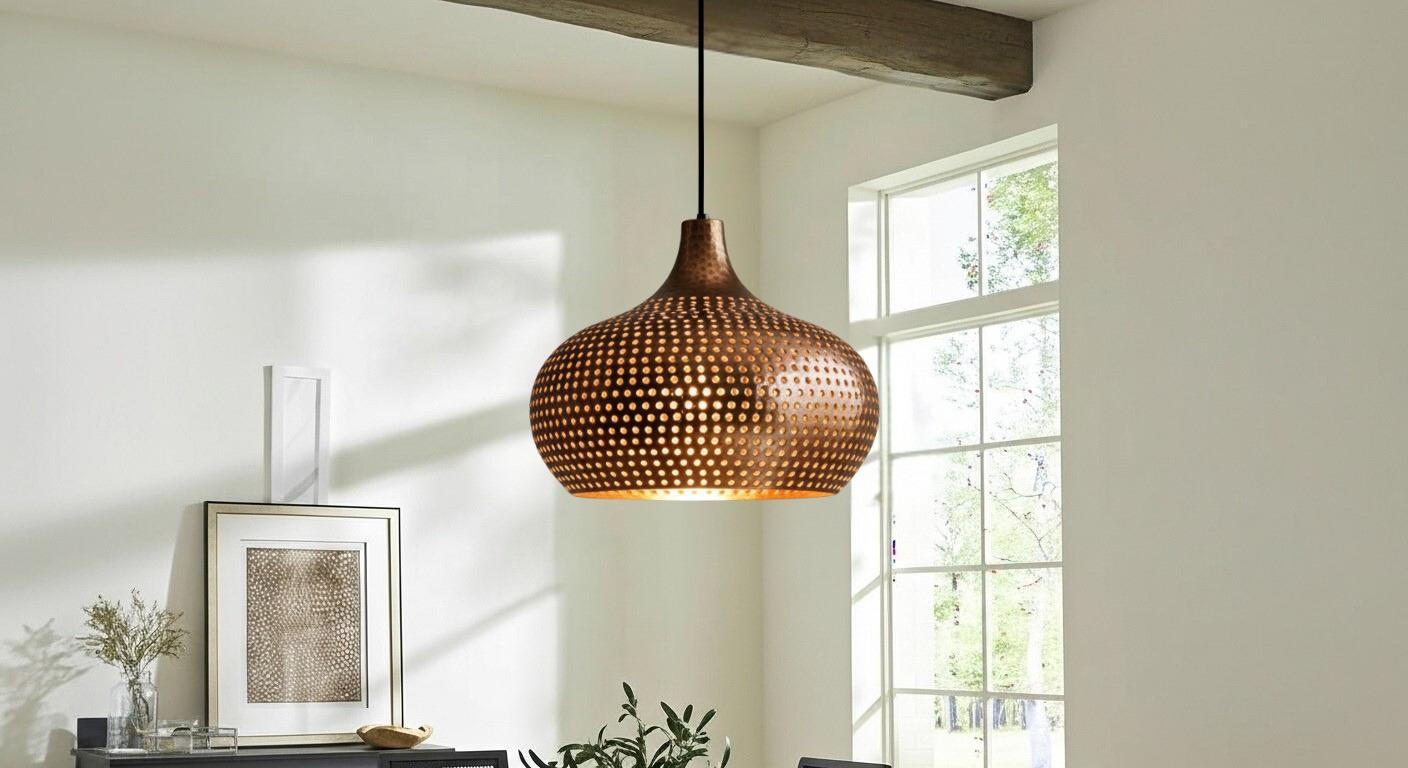 Handcrafted Dome Ceiling Fixture for Rustic Farmhouse Kitchen Island–Oxidized Copper Pendant – Moroccan Ceiling Dome Lighting – Dome Lamp