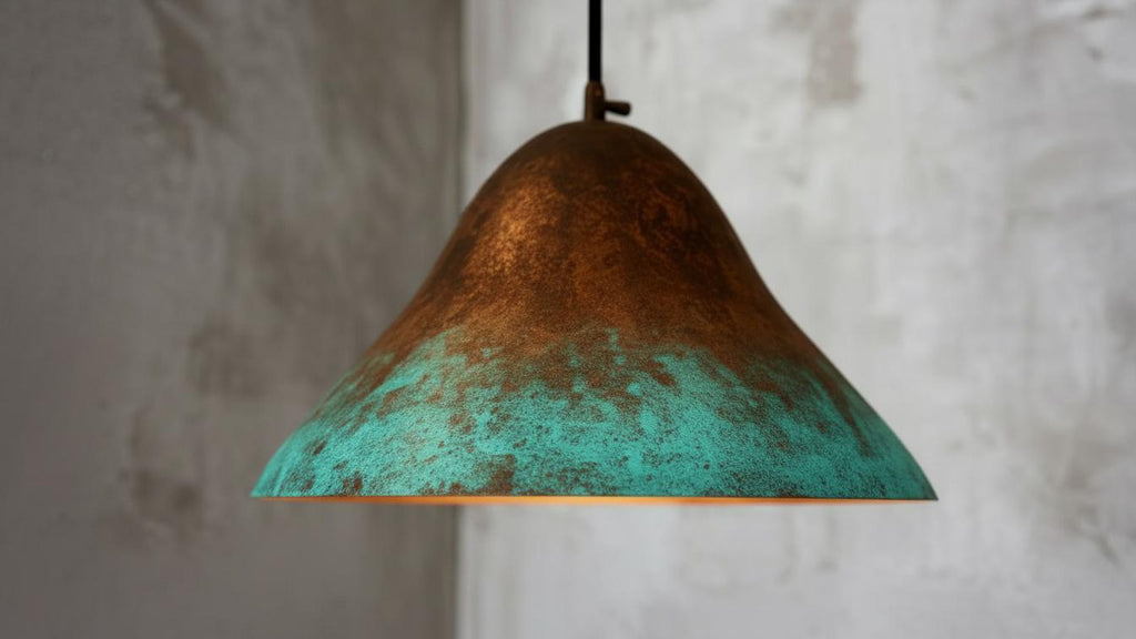 Hammered Copper Dome Pendant Light, Green Patina, Moroccan Style