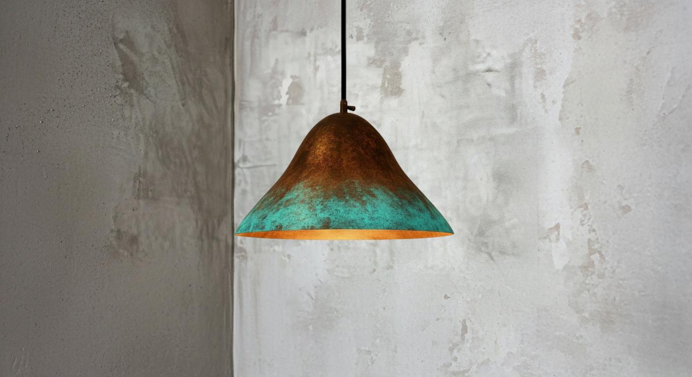 Hammered Copper Dome Pendant Light, Green Patina, Moroccan Style