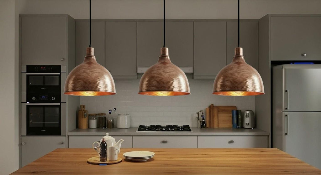 Hammerd Copper Pendant Light - Chandelier Dining Room - Handmade Brass Dome Pendant Light - Dome Ceiling Lamp for Kitchen Island