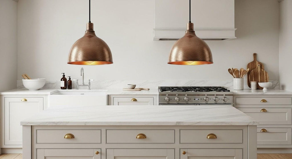 Hammerd Copper Pendant Light - Chandelier Dining Room - Handmade Brass Dome Pendant Light - Dome Ceiling Lamp for Kitchen Island