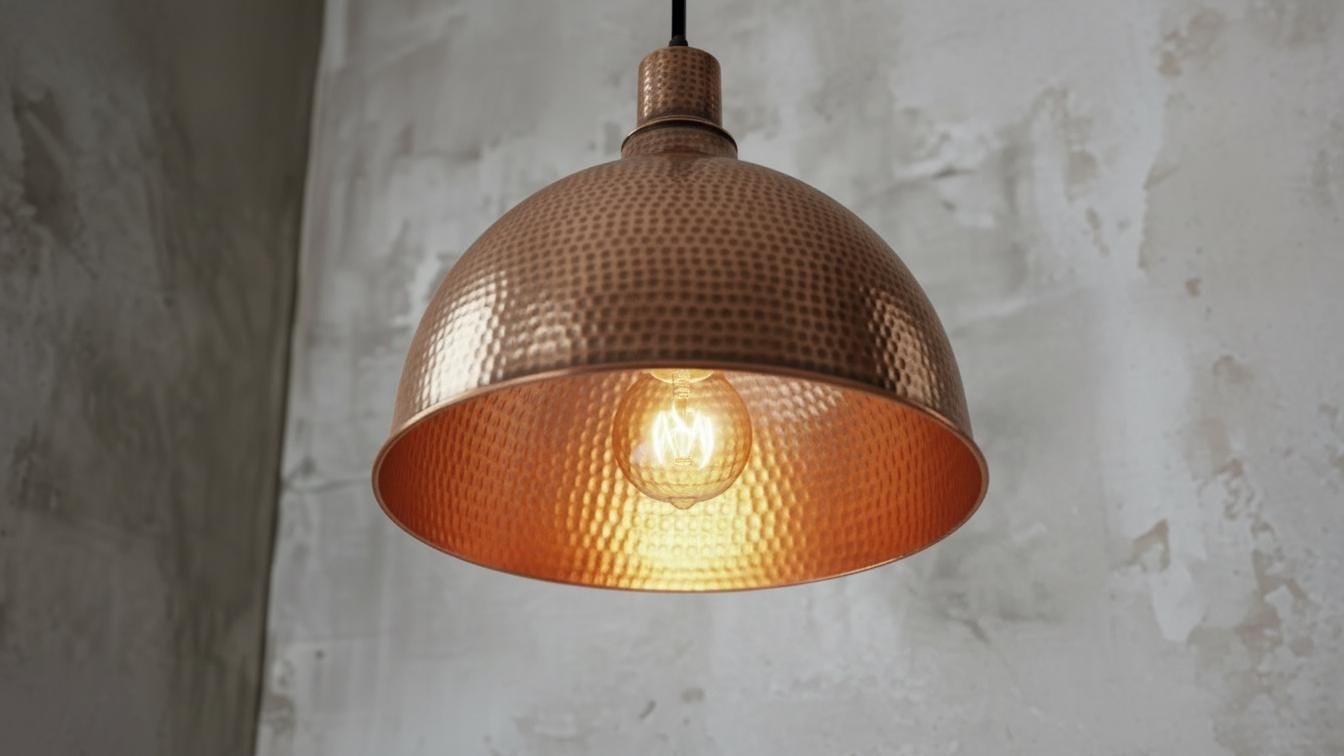Hammerd Copper Pendant Light - Chandelier Dining Room - Handmade Brass Dome Pendant Light - Dome Ceiling Lamp for Kitchen Island