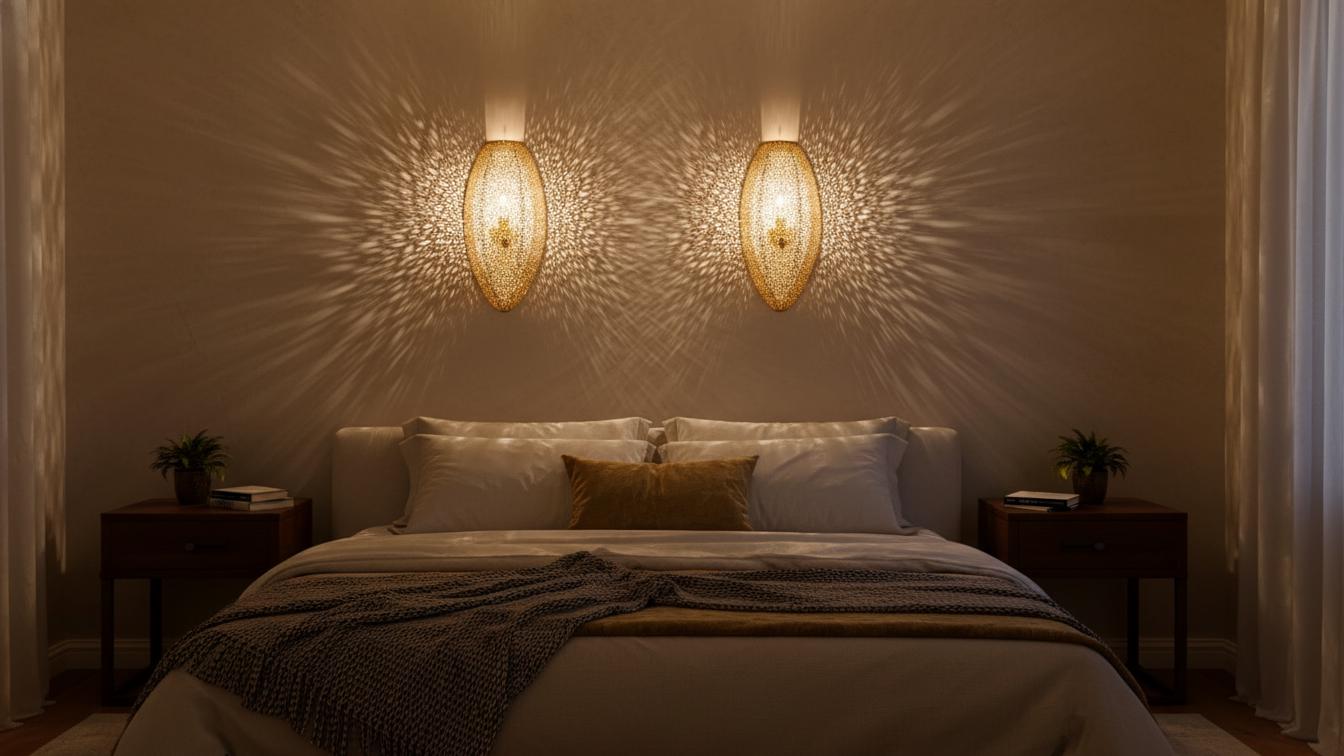 Handmade Moroccan Arabesque Wall Sconce, Solid Brass & Copper Ambient Wall Light for Boho Interior Decor