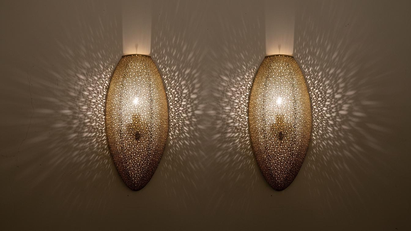 Handmade Moroccan Arabesque Wall Sconce, Solid Brass & Copper Ambient Wall Light for Boho Interior Decor