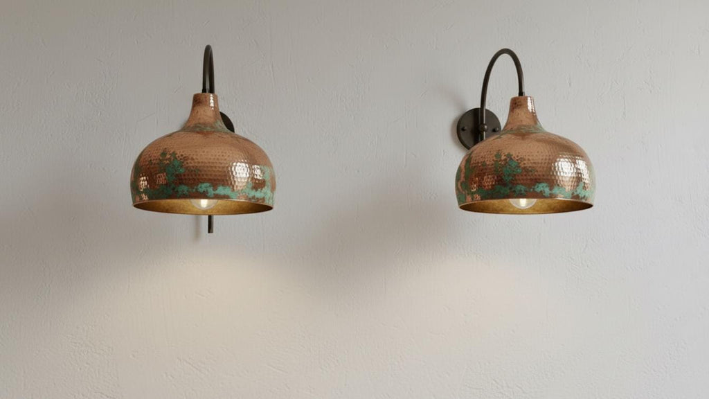 Hand-Made Green Patina Light Art Deco CopperWall Sconce, Hammered Copper Wall Light, Rustic Moroccan Sconce Lamp