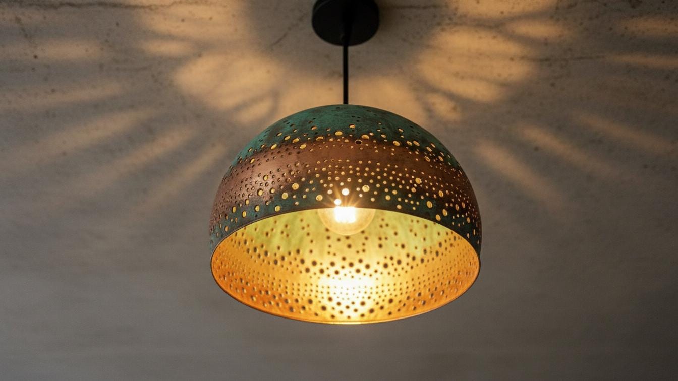 Modern Copper Dome Pendant Lamp Green Patina ,Dining Room Light Fixture,Ceiling Dome Lamp, Copper Dome Light fixture, Rustic Chandelier