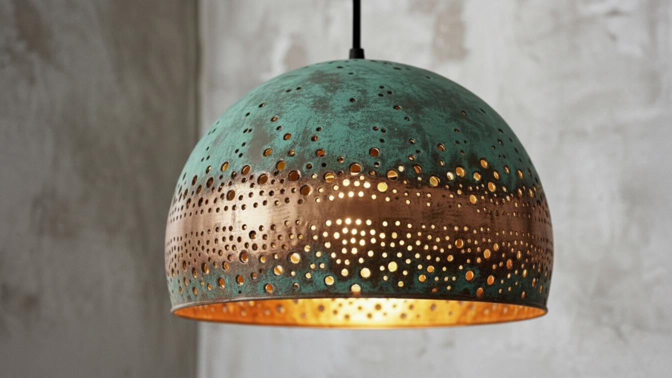 Modern Copper Dome Pendant Lamp Green Patina ,Dining Room Light Fixture,Ceiling Dome Lamp, Copper Dome Light fixture, Rustic Chandelier