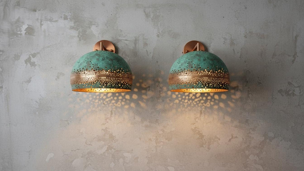 Oxidized Copper Wall Sconce with Green Patina, Handmade Dome Wall Lamp, Rustic Kitchen & Entryway Wall Light Fixture