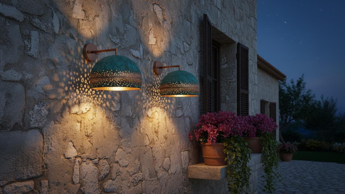 Oxidized Copper Wall Sconce with Green Patina, Handmade Dome Wall Lamp, Rustic Kitchen & Entryway Wall Light Fixture