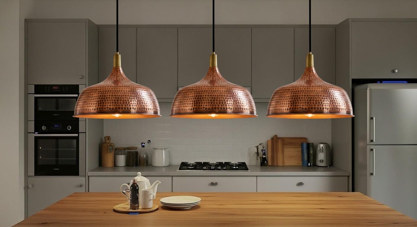 Handmade Copper Pendant Light – Modern Copper Dome Pendant Lamp – Rustic Farmhouse Kitchen Island –Dining Room Light Fixture –Solid Copper