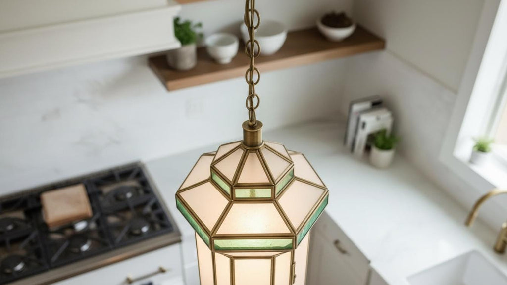 Handmade Moroccan Brass Pendant Light: Milk Glass Filigrain Lighting