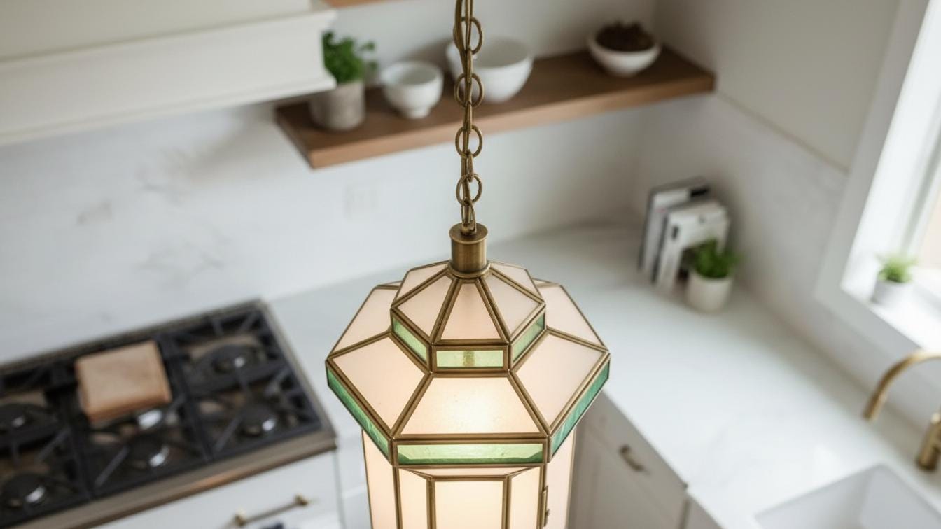 Handmade Moroccan Brass Pendant Light: Milk Glass Filigrain Lighting