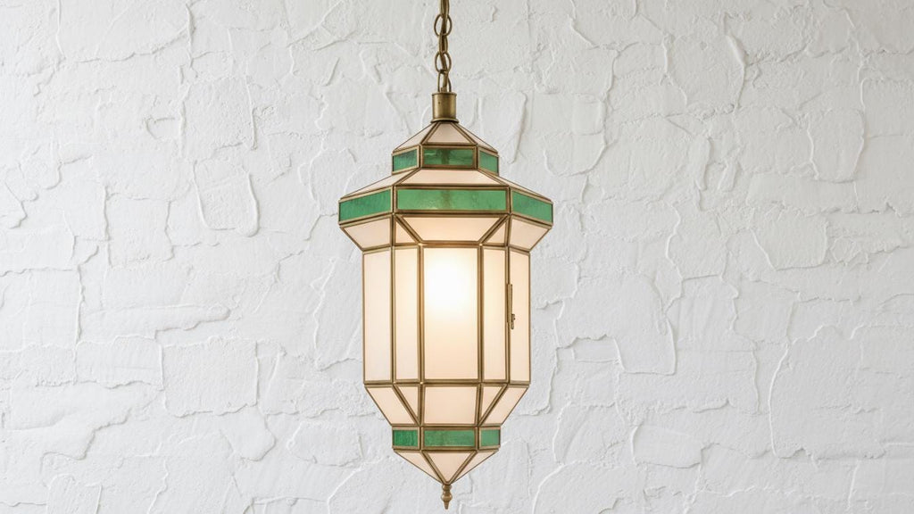 Handmade Moroccan Brass Pendant Light: Milk Glass Filigrain Lighting