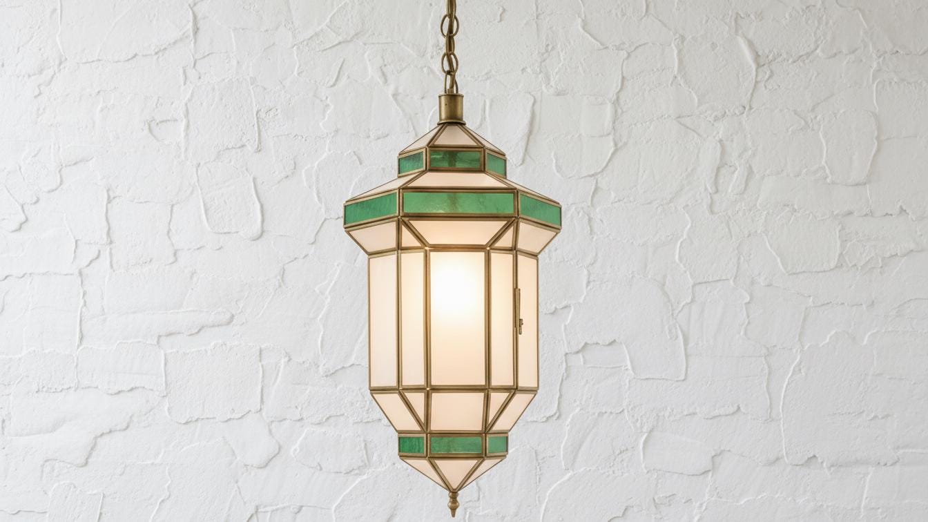 Handmade Moroccan Brass Pendant Light: Milk Glass Filigrain Lighting