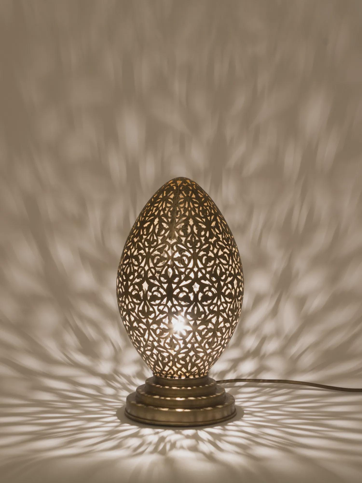 Handmade Moroccan Brass Table Lamp, Art Deco Night Light