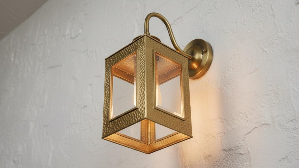 Vintage Copper Outdoor Wall Sconce, Handmade Brass Arm Lantern with Clear Glass for Porch Lighting