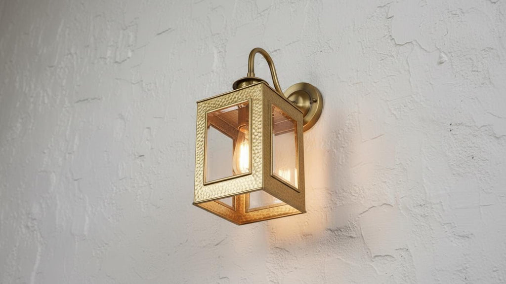 Vintage Copper Outdoor Wall Sconce, Handmade Brass Arm Lantern with Clear Glass for Porch Lighting